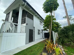 lower level entrance, beach and gear storage 