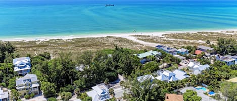 Aerial photo showing beach across the street