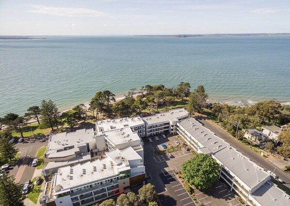 Aerial view of apartment block