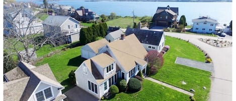 Aerial view of the house with views of Narragansett Bay