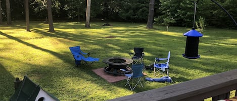 Plenty of room in the backyard for a campfire, badminton or soccer