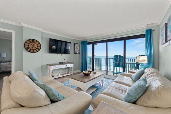 Relax and enjoy a gorgeous ocean view from the floor to ceiling windows.