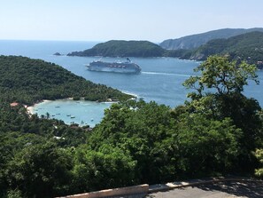 You may be lucky to watch a cruise ship come spend the day in the bay