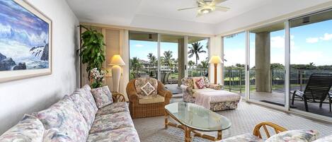 Large end use condo with wrap lanai with ocean views.