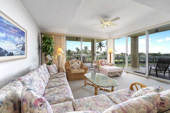 Large end use condo with wrap lanai with ocean views.