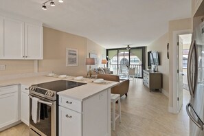 Long view of kitchen/living space