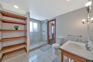 Lower level bathroom with walk in shower (2 bedrooms on this floor)