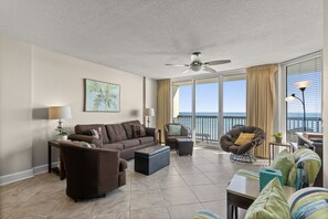 The ocean front living room is fabulous for movie night with the family.