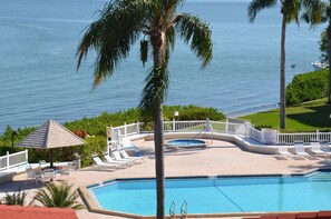 Your pool and hot tub viewed from your balcony