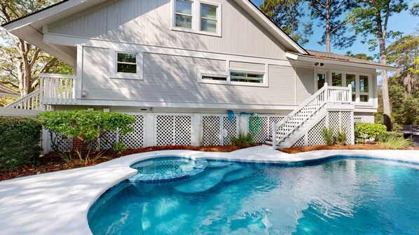 Rear View of Home with Private Pool and Spa