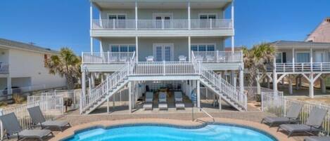 Oceanfront, Private Pool with Lounge chairs, sun, and shade