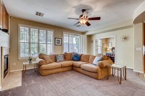 View of the living room from master bedroom door. 