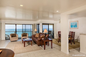 Light and bright living area with beautiful ocean view