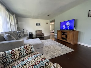 Spacious Living Area with Roku TV