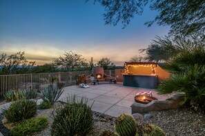 The cantina area has a fireplace & fire pit and ample space for games & seating