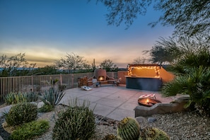 The cantina area has a fireplace & fire pit and ample space for games & seating