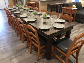 Custom Built Dining Table w/ Seating for 14 and bar seating for 6 - Perfect! :-)