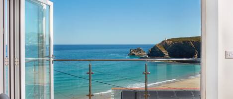 Westaway, Portreath. Second floor: Open-plan living area with panoramic sea views of Portreath
