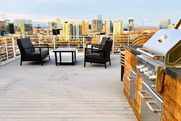 Rooftop view with custom grill/sink overlooking the Nashville Skyline!