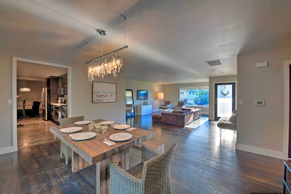Gather at the dining table for a family-style meal.