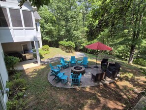 Our fire pit area provides a charming outdoor retreat, ideal for relaxation and stargazing on cool nights.