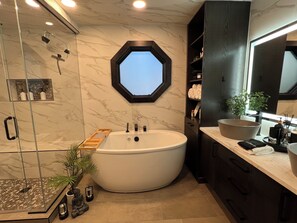 Recently remodeled Master en suite bathroom - freestanding soaker tub