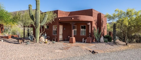 Outside front of Casita with plenty of parking and easy access.
