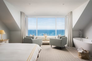 Beautiful sea views from the master bedroom with luxury super-king bed