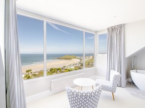 Stunning views over Porthmeor beach and The Island from the top floor bedroom