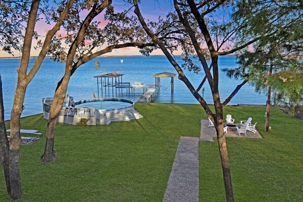 Access to both boat docks, the pool, the fire pit, plenty of room for yard games