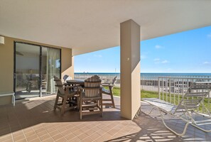 Ground Level Beachfront Patio for Easy Convenient Access to Pool, Grilling Out and Beach Access