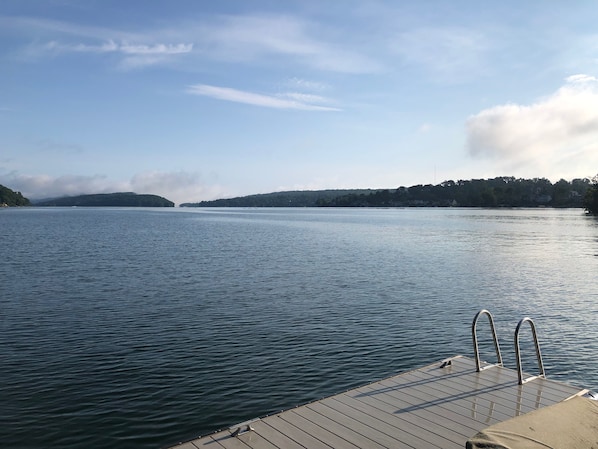 View of Candlewood lake during a morning swim from the private dock