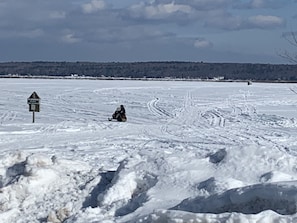 Shoreline snowmobile trail access from the park across the street. 