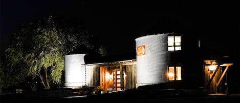 Silo House on a moon lit Montana summer night.