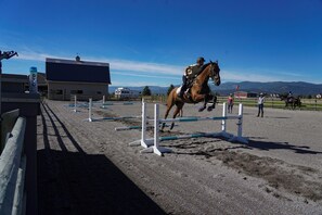 Bring your horse, or just feed ours a carrot or two.  150 feet from front door.