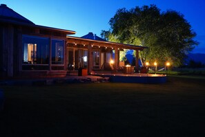 Patio lit up for night entertainment.