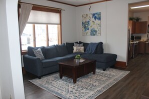 Family Room with pull-out full size sofa bed