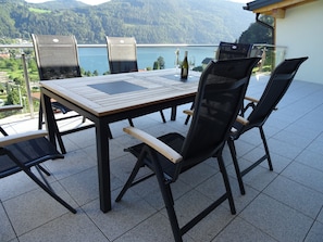 The large balcony is perfect for alfresco meals in a beautiful scenic setting
