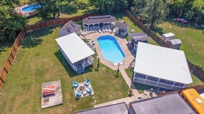 Ariel View of the Backyard! "The house had all the essentials and most importantly a spectacular pool and the biggest hot tub I've ever seen." -Mary M.