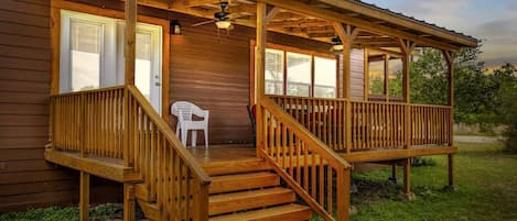 There's an almost golden glow to the side deck at the Hideaway-and the Hill Country views are amazing, too!