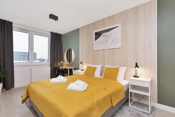 Cozy bedroom in the apartment. 