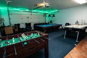 Game Room with Foosball, Air hockey, pool table, virtual golf