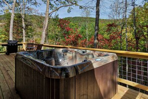 After spending a day exploring the smoky mountains on foot or horseback, your muscles will enjoy a dip in the hot tub on the deck.