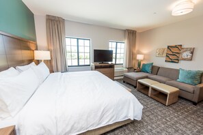 Relax on the comfy bed after a day outside.