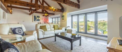 Copperhouse View, St Ives. First floor: Exposed beams, wooden floors and lovely views