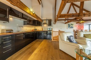 Copperhouse View, St Ives. First floor: Well equipped, modern kitchen and sleek furnishings