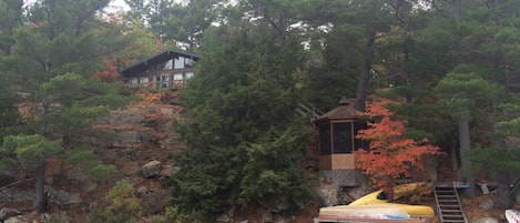 View of the cottage and gazebo from the lake