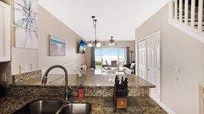 Updated kitchen overlooking dining and living room