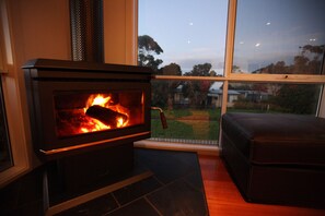 Wood heater in the lounge