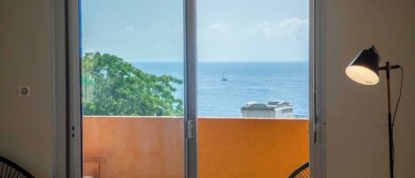 La vue sur la mer depuis la pièce à vivre et le balcon